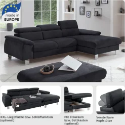 COTTA Ecksofa »Komaris L-Form,B:244cm, inkl. Kopfteilverstellung, Wellenunterfederung« optional mit Schlaffunktion und Bettkasten, plus opt.LED Beleuchtung