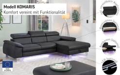 COTTA Ecksofa »Komaris L-Form,B:244cm, inkl. Kopfteilverstellung, Wellenunterfederung« optional mit Schlaffunktion und Bettkasten, plus opt.LED Beleuchtung