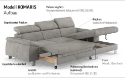 COTTA Ecksofa »Komaris L-Form,B:244cm, inkl. Kopfteilverstellung, Wellenunterfederung« optional mit Schlaffunktion und Bettkasten, plus opt.LED Beleuchtung