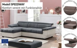 COTTA Ecksofa »Speedway L-Form« mit Kopfteilverstellung, wahlweise mit Schlaffunktion & Bettkasten