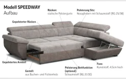 COTTA Ecksofa »Speedway L-Form, B: 262cm, moderne Couch, bequeme Wellenunterfederung,« Kopfteilverstellung, optional Schlaffunktion & Bettkasten