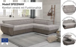 COTTA Ecksofa »Speedway L-Form, B: 262cm, moderne Couch, bequeme Wellenunterfederung,« Kopfteilverstellung, optional Schlaffunktion & Bettkasten