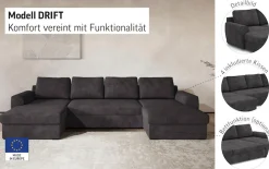 COTTA Wohnlandschaft »Drift U-Form Recamiere, Breite 327 cm« optional auch mit Schlaffunktion, Wellenunterfederung