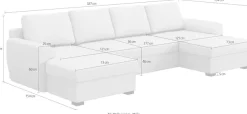 COTTA Wohnlandschaft »Drift U-Form Recamiere, Breite 327 cm« optional auch mit Schlaffunktion, Wellenunterfederung