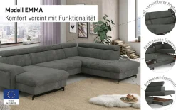 COTTA Wohnlandschaft »Emma U-Form, B: 328 cm« mit Kopfteilverstellung, optional Schlaffunktion & Bettkasten