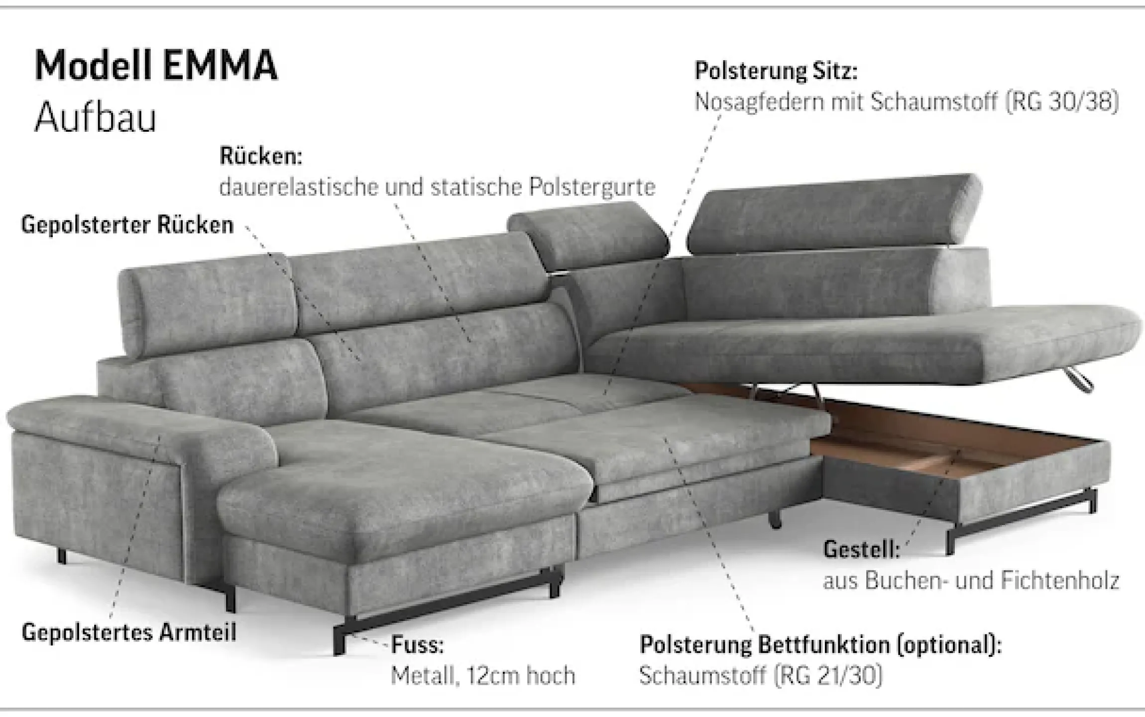 COTTA Wohnlandschaft »Emma U-Form, B: 328 cm« mit Kopfteilverstellung, optional Schlaffunktion & Bettkasten