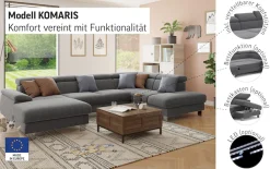 COTTA Wohnlandschaft »Komaris U-Form, B: 320 cm« mit Kopfteilverstellung, optional Schlaffunktion, Bettkasten & Licht