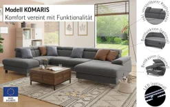 COTTA Wohnlandschaft »Komaris U-Form, B: 320 cm« mit Kopfteilverstellung, optional Schlaffunktion, Bettkasten & Licht