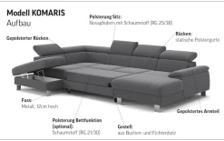 COTTA Wohnlandschaft »Komaris U-Form, B: 320 cm« mit Kopfteilverstellung, optional Schlaffunktion, Bettkasten & Licht