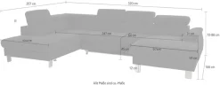 COTTA Wohnlandschaft »Komaris U-Form, B: 320 cm« mit Kopfteilverstellung, optional Schlaffunktion, Bettkasten & Licht