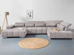 COTTA Wohnlandschaft »Orion U-Form XXL, B: 409 cm, bequeme Wellenunterfederung, top modern« mit Kopfteilverstellung & 6 Nierenkissen