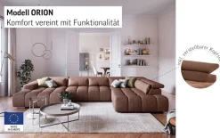 COTTA Wohnlandschaft »Orion U-Form XXL, B: 409 cm, bequeme Wellenunterfederung, top modern« mit Kopfteilverstellung & 6 Nierenkissen