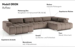 COTTA Wohnlandschaft »Orion U-Form XXL, B: 409 cm, bequeme Wellenunterfederung, top modern« mit Kopfteilverstellung & 6 Nierenkissen