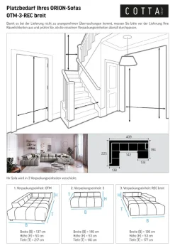 COTTA Wohnlandschaft »Orion U-Form XXL, B: 409 cm, bequeme Wellenunterfederung, top modern« mit Kopfteilverstellung & 6 Nierenkissen