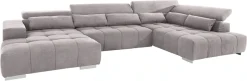 COTTA Wohnlandschaft »Orion U-Form XXL, B: 409 cm, bequeme Wellenunterfederung, top modern« mit Kopfteilverstellung & 6 Nierenkissen