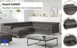 COTTA Wohnlandschaft »Sammy U-Form, B: 304 cm« Kopfteilverstellung, optional Schlaffunktion & Bettkasten