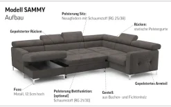 COTTA Wohnlandschaft »Sammy U-Form, B: 304 cm« Kopfteilverstellung, optional Schlaffunktion & Bettkasten