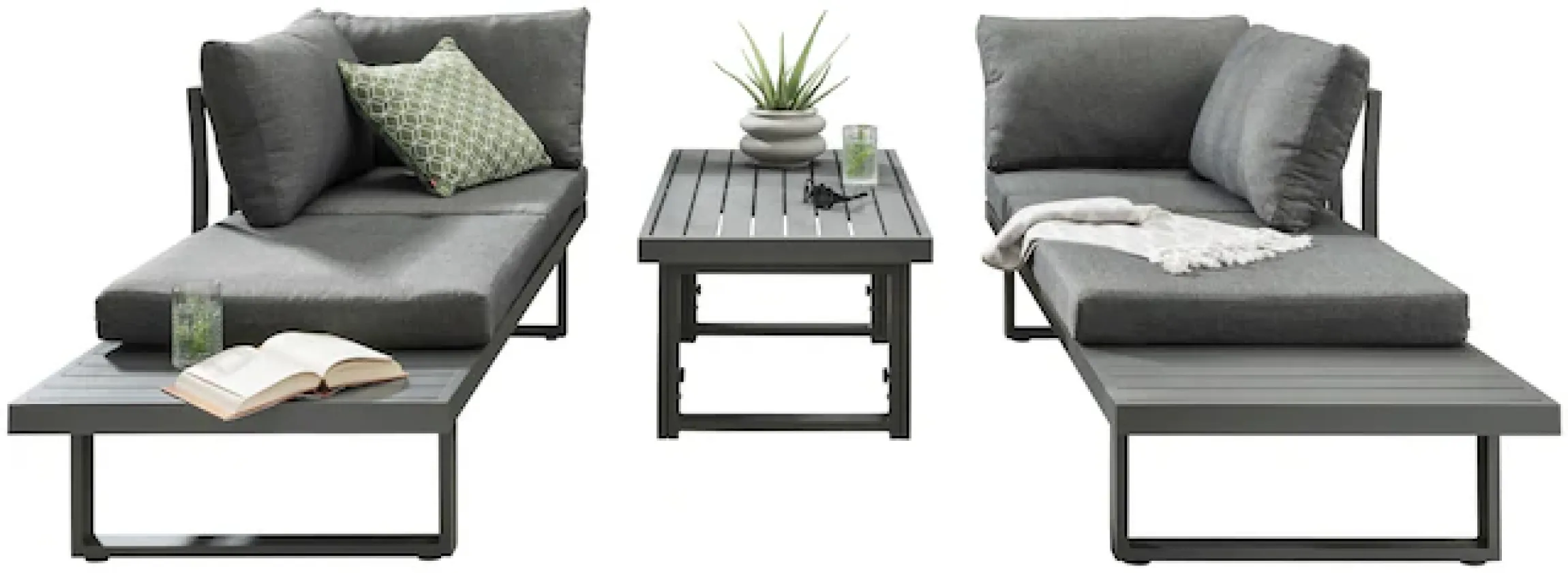 Destiny Gartenlounge-Set »SEA POINT Multifunkt.-Loungeset anthrazit, Tisch: 110x58x45/68cm« Set, 15 Stk. tlg. Aluminium