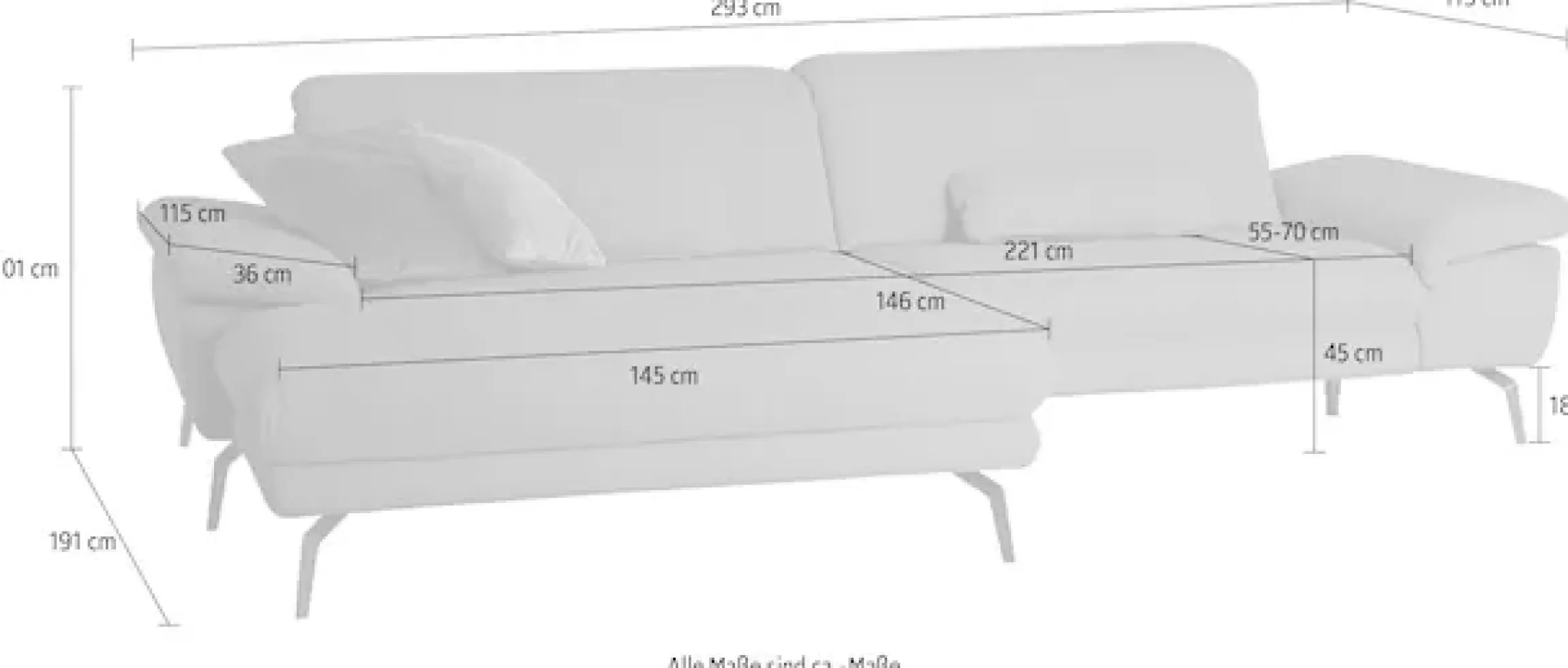 Die PlanBar Ecksofa »MP-IN22025 L-Form« mit Kopfteilverstellung, wahlweise mit motorischem Canape