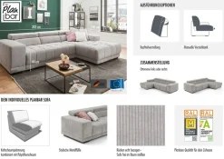 Die PlanBar Ecksofa »MP-IN15053 L-Form schmaler Schenkel« wahlweise mit Kopfteilverstellung und manueller Vorziehbank