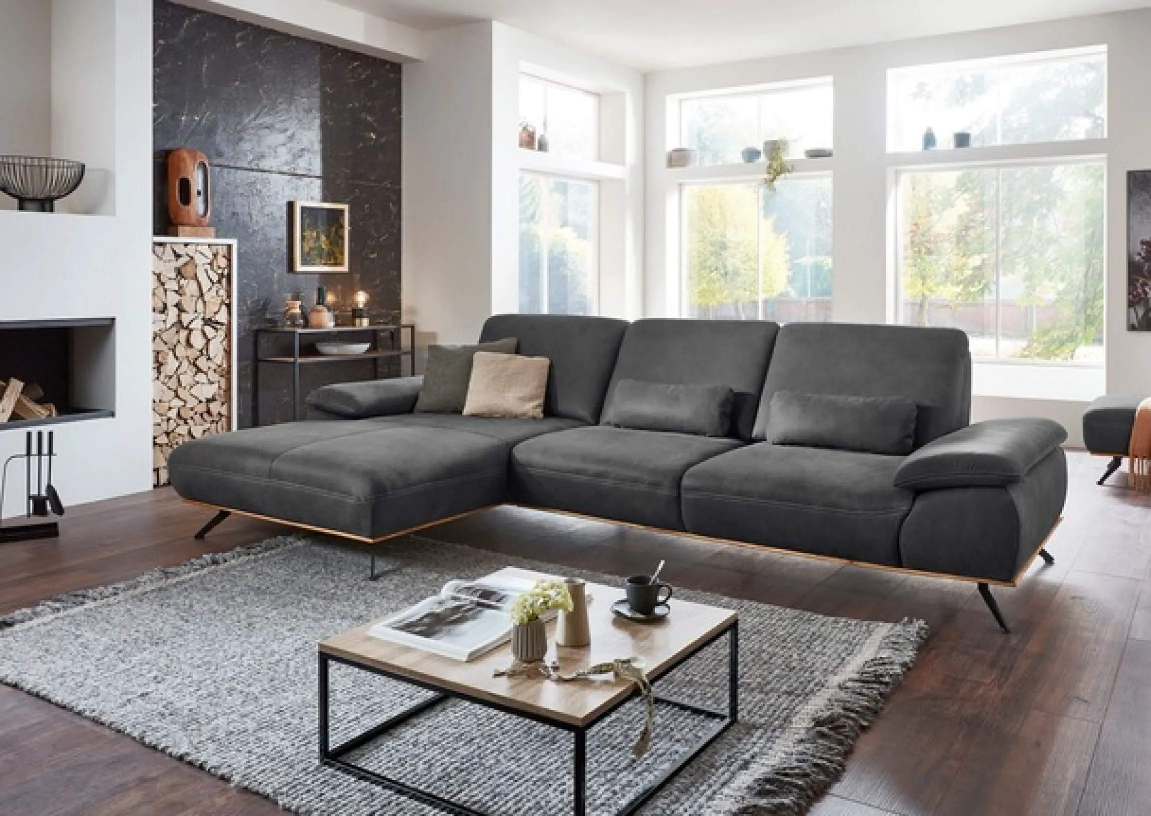 Die PlanBar Ecksofa »PN-EM18063 L-Form, B: 322 cm« wahlweise mit echt bezogenem Rücken und Sitztiefenverstellung