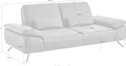 Die PlanBar 3-Sitzer »PN-EM18063, B: 232 cm, mit Kontrastnaht« optional mit echt bezogenem Rücken, Sitztiefen- und Armteilverstellung