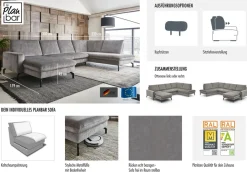 Die PlanBar Wohnlandschaft »ZE-EM20028 U-Form, Breite 332 cm« wahlweise mit Kopfstützen und Sitztiefenverstellung