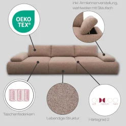 DOMO collection Big-Sofa »Évora Megasofa Breite 324 cm« Federkern, inkl. Armlehnenverstellung, Struktur grob, silber
