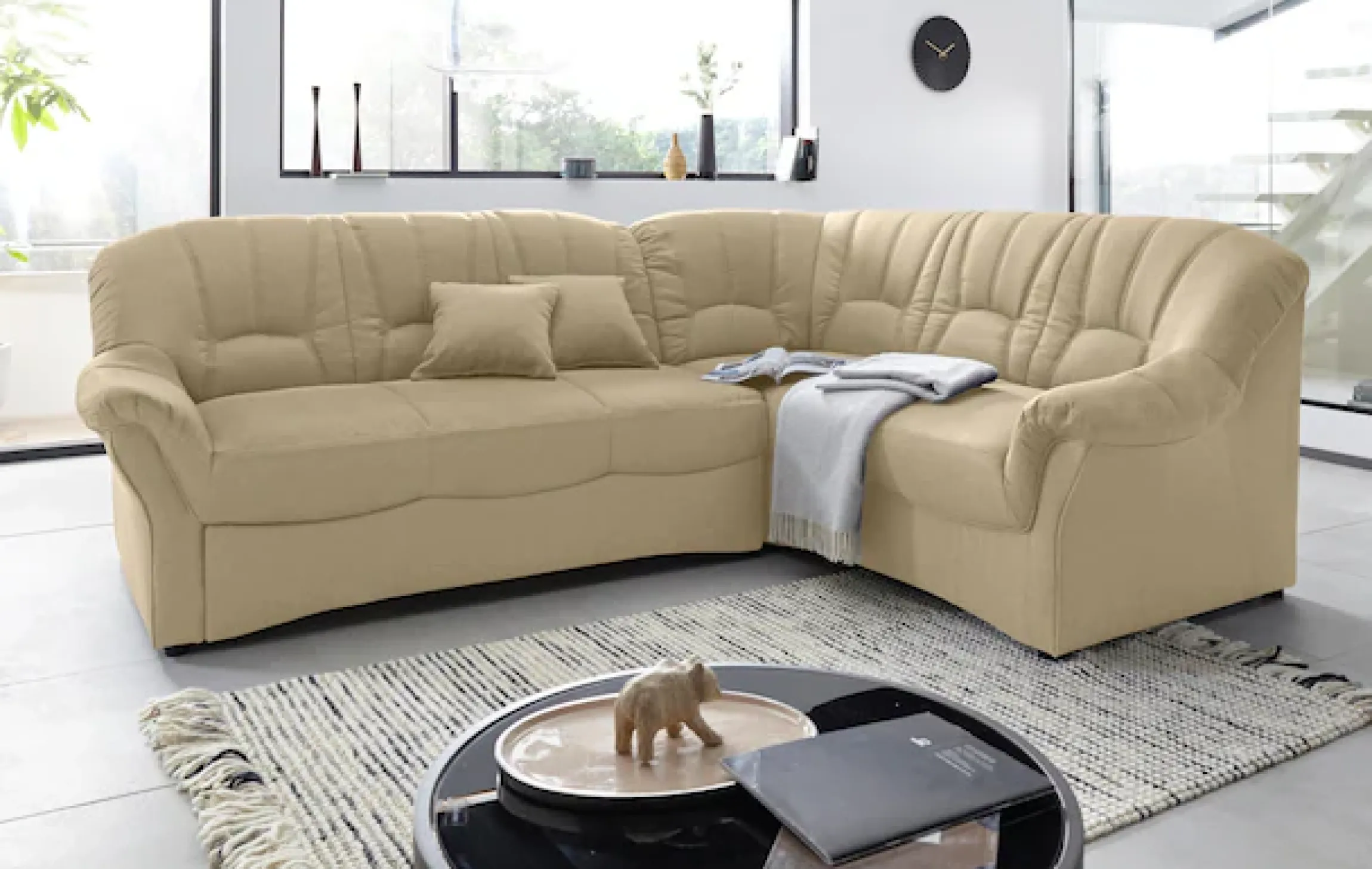 DOMO collection Ecksofa »Bahia, zeitlos und elegant, bequeme Armlehnen, L-Form« wahlweise mit Bettfunktion