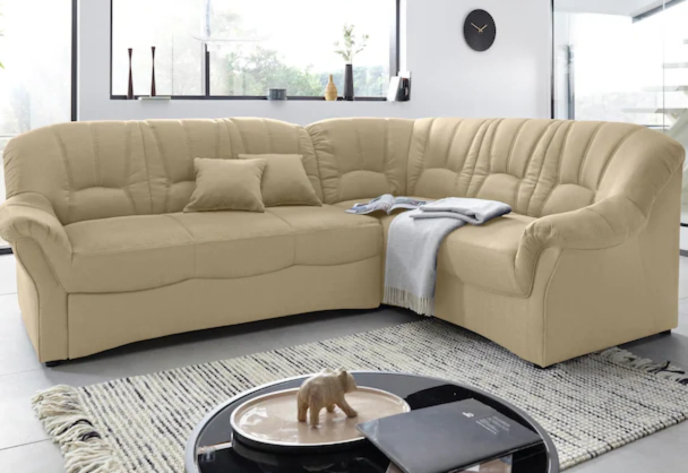 DOMO collection Ecksofa »Bahia, zeitlos und elegant, bequeme Armlehnen, L-Form« wahlweise mit Bettfunktion