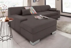 DOMO collection Ecksofa »Bero, elegant und zeitlos, flacheArmlehnen, Breite 268cm L-Form« fester Sitzkomfort, wahlweise mit Bettfunktion