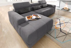 DOMO collection Ecksofa »BRANDON289x177 cm, belastbar bis 140 kg/Sitz, L-Form« mit Sitztiefenverstellung, Luxus-Microfaser, dunkelgrau