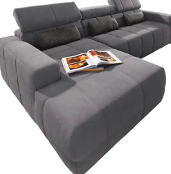 DOMO collection Ecksofa »BRANDON289x177 cm, belastbar bis 140 kg/Sitz, L-Form« mit Sitztiefenverstellung, Luxus-Microfaser, dunkelgrau