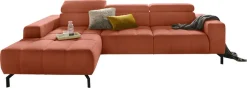 DOMO collection Ecksofa »Cunelli tolle Sitznähte als Designelement, fester Sitzkomfort, L-Form« whlw. verstellbare Kopfteile, passend für gängige Saugroboter