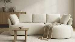 DOMO collection Ecksofa »Lumin, B/T: 267/170 cm, abgerunde Form, charmantes Design, cozy chic« Mit Federkern und 5 Rückenkissen ausgestattet