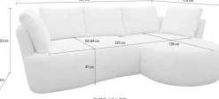 DOMO collection Ecksofa »Lumin, B/T: 267/170 cm, abgerunde Form, charmantes Design, cozy chic« Mit Federkern und 5 Rückenkissen ausgestattet