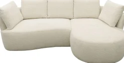 DOMO collection Ecksofa »Lumin, B/T: 267/170 cm, abgerunde Form, charmantes Design, cozy chic« Mit Federkern und 5 Rückenkissen ausgestattet