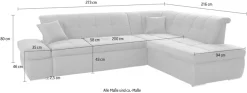 DOMO collection Ecksofa »NMORIC inkl. Zierkissen273x216x80 cm L-Form« Ottomanen-Abschluss, wahlweise mit Bettfunktion und Armlehnverstellung