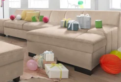 DOMO collection Ecksofa »Norma, elegant & modern, mit flachen Armlehnen, Breite 268cm, L-Form« wahlweise mit Bettfunktion