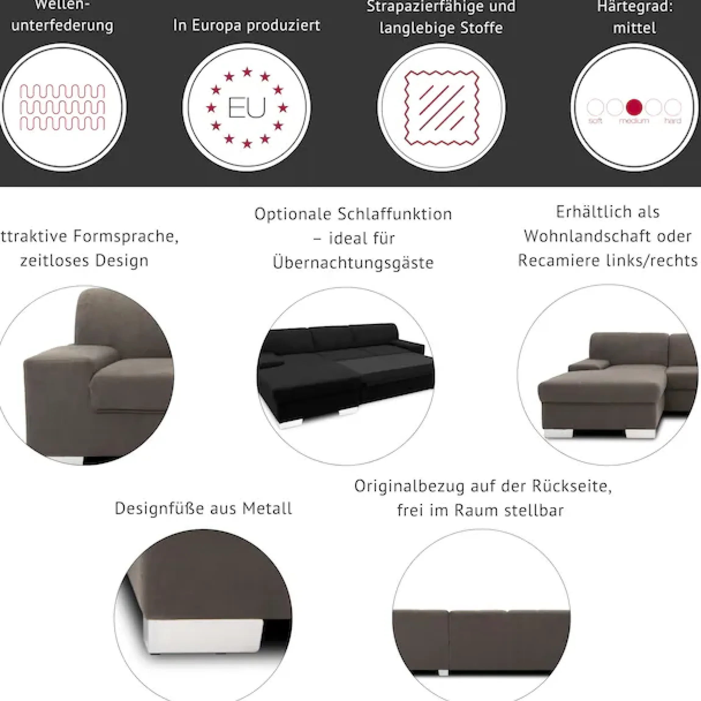 DOMO collection Ecksofa »Star, zeitlose Formensprache, elegante Optik, Breite 248cm, L-Form« wahlweise mit Bettfunktion