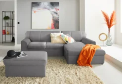 DOMO collection Ecksofa »Topper, elegant und zeitlos, kompaktes Stellmaß 245/155cm, L-Form« mit Recamiere, wahlweise mit Schlaffunktion