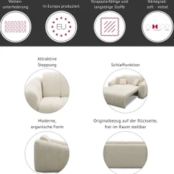 DOMO collection Schlafsofa »Lymra, 192 cm breit, organische Form mit vertikalen Absteppungen« Mit Schlaffunktion