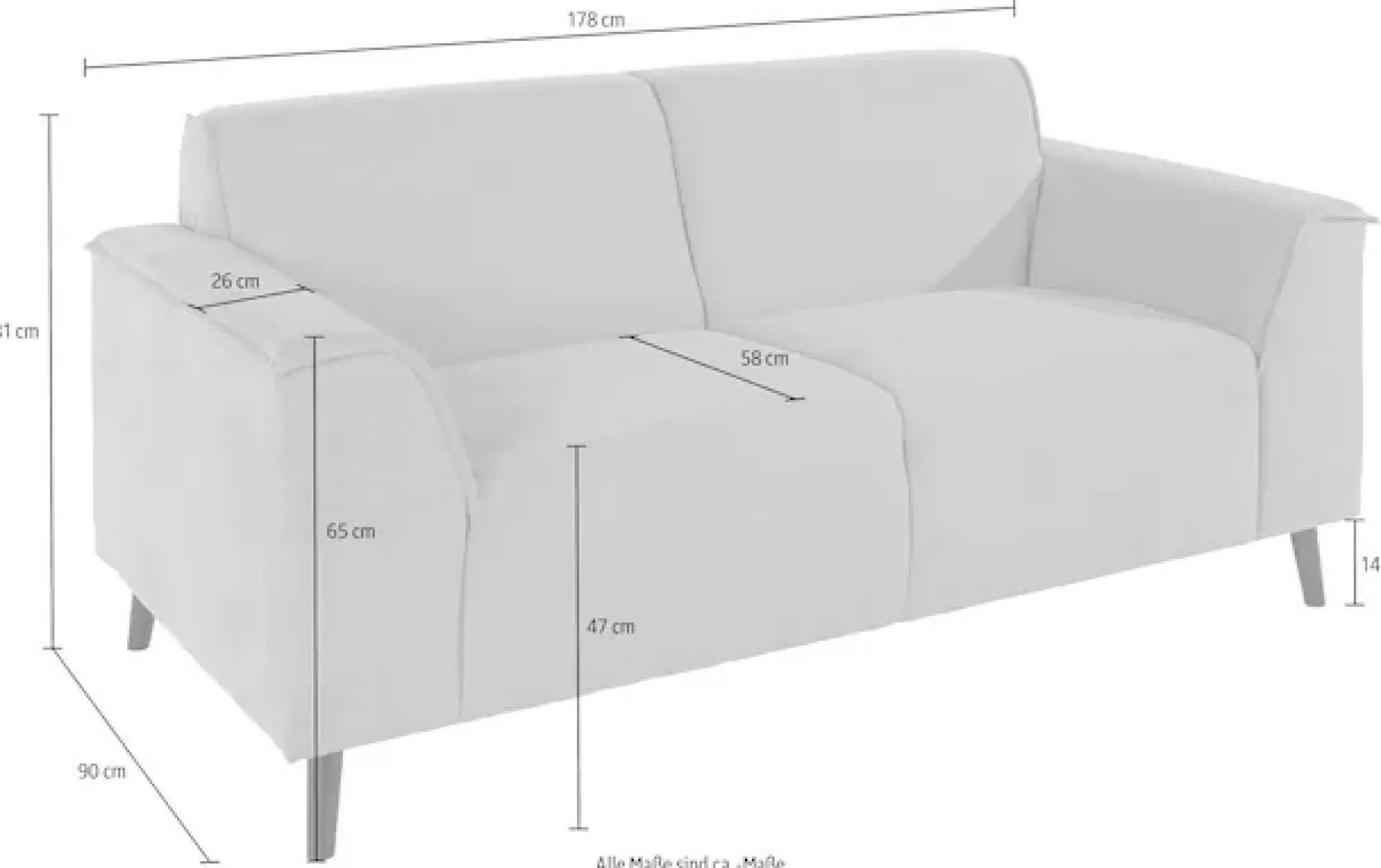 DOMO collection 2-Sitzer »Amora, inklusive komfortablem Federkern für mehr Sitzkomfort« Komfortsitzhöhe 47 cm, Fußhöhe passend für gängige Saugroboter!