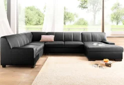 DOMO collection Wohnlandschaft »Norma, Kunstleder-Bezug, viel Platz, zeitlos & elegant, Breite 329cm« extrabreite Armlehnen, U-Form, wahlweise mit Bettfunktion