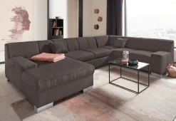 DOMO collection Wohnlandschaft »Bero, elegant und zeitlos, flacheArmlehnen, Breite 328cm, U-Form« fester Sitzkomfort, wahlweise mit Bettfunktion