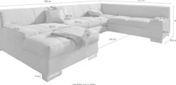 DOMO collection Wohnlandschaft »Bero, elegant und zeitlos, flacheArmlehnen, Breite 328cm, U-Form« fester Sitzkomfort, wahlweise mit Bettfunktion
