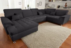 DOMO collection Wohnlandschaft »FRANZI mit Kopfteilverstellung, U-Form mit viel Platz, bequem« XXL-Sofa, U-Form, belastbar bis 140kg/Sitz, graphite, Breite: 352cm