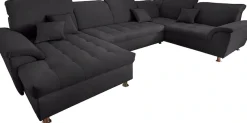 DOMO collection Wohnlandschaft »FRANZI mit Kopfteilverstellung, U-Form mit viel Platz, bequem« XXL-Sofa, U-Form, belastbar bis 140kg/Sitz, graphite, Breite: 352cm