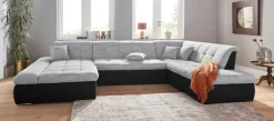 DOMO collection Wohnlandschaft »PB MORIC wahlweise mit Bettfunktion und Armteilverstellung U-Form« XXL-Format B/T/H: 353/216/80 cm, feine Steppung, incl. Zierkissen
