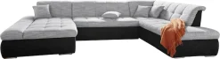 DOMO collection Wohnlandschaft »PB MORIC wahlweise mit Bettfunktion und Armteilverstellung U-Form« XXL-Format B/T/H: 353/216/80 cm, feine Steppung, incl. Zierkissen